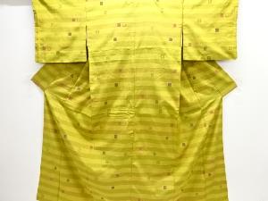 横段に枡模様織り出し手織り紬着物